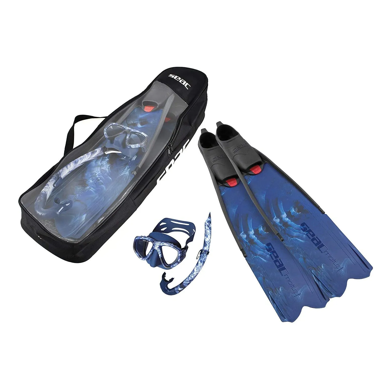 Open Box Seac Motus Tris Freediving and Spearfishing Set - Camo Blue, Size: 6.5-7 / EU:39-40