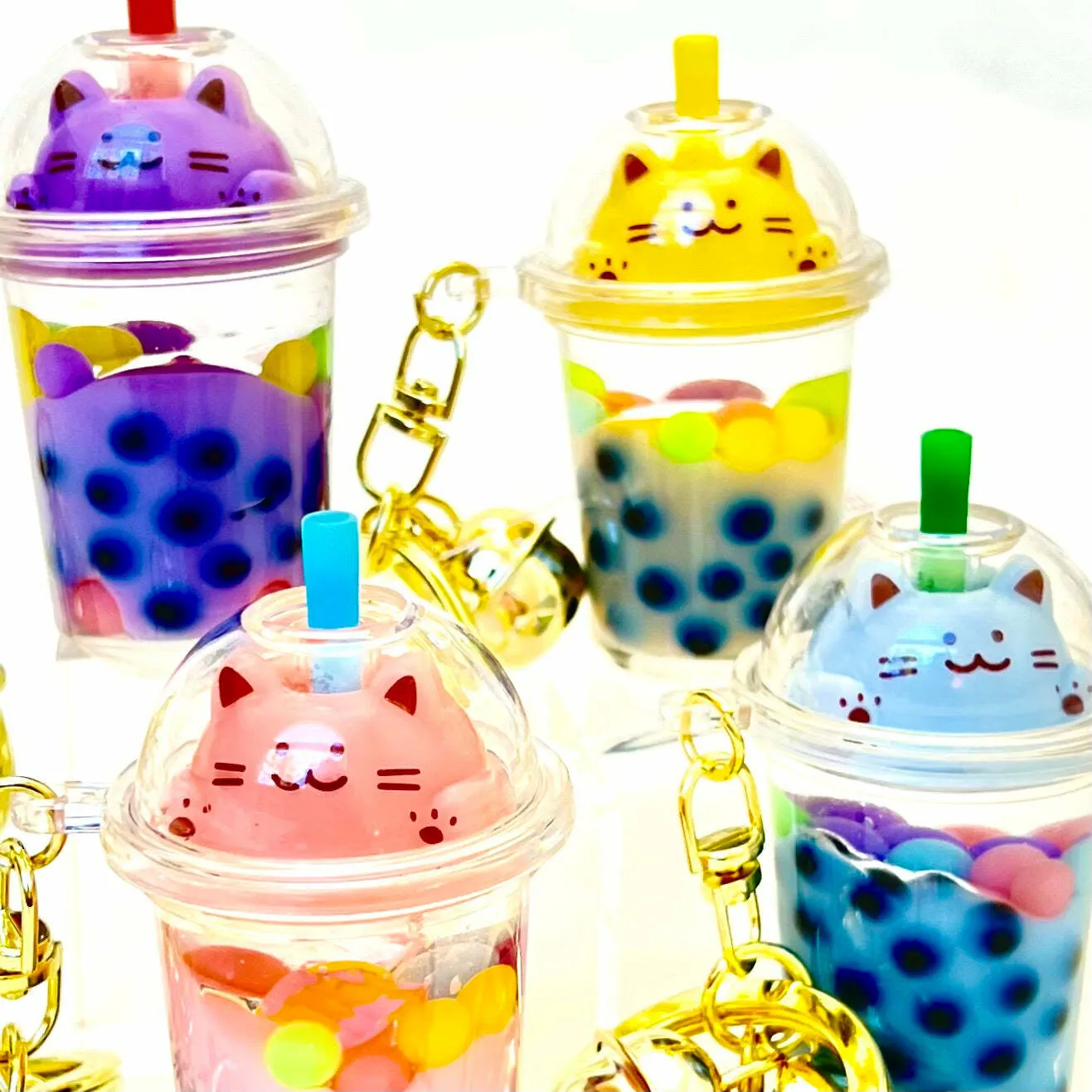 Pastel Boba Kitty Floaty Key Ring