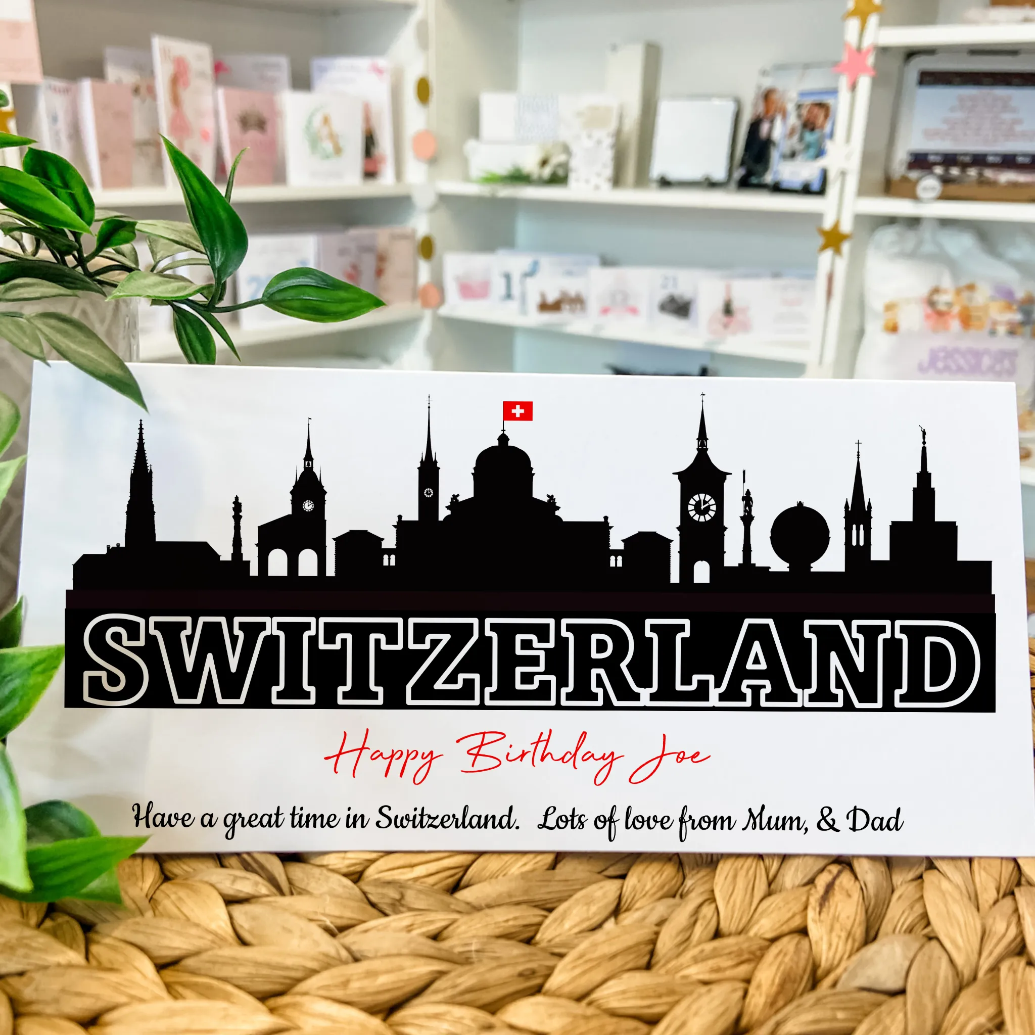 Personalised Birthday Card Money Gift Wallet Travel Voucher Switzerland