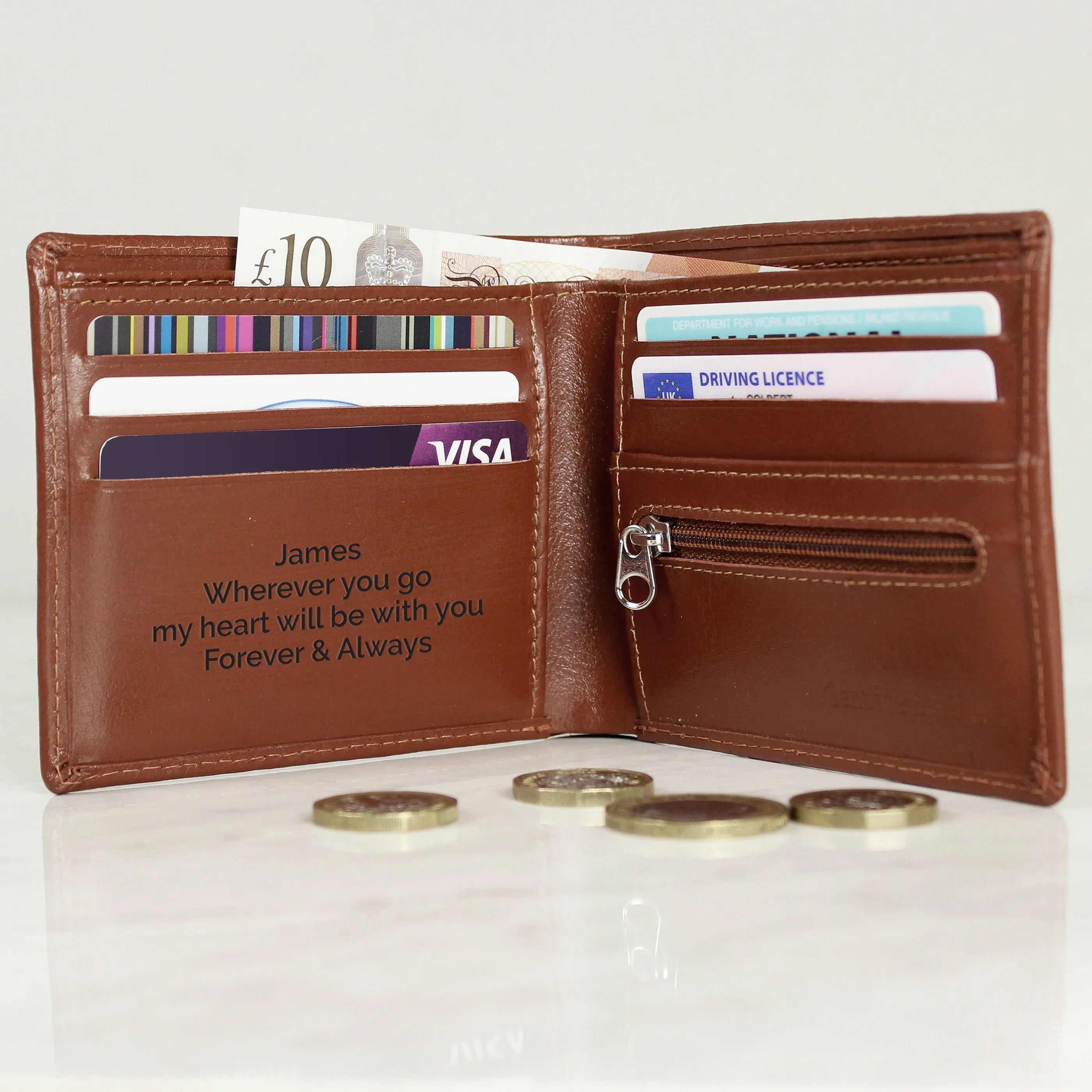 Personalised Free Text Tan Leather Wallet