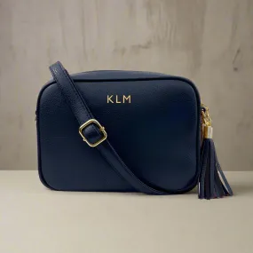 Personalised Vegan Leather Crossbody Bag in Navy