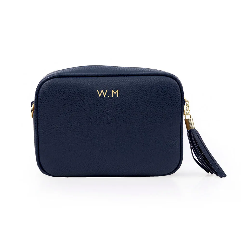 Personalised Vegan Leather Crossbody Bag in Navy