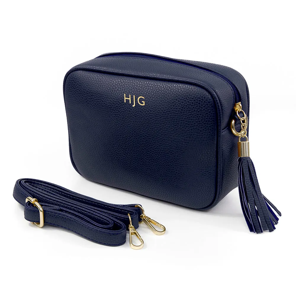 Personalised Vegan Leather Crossbody Bag in Navy