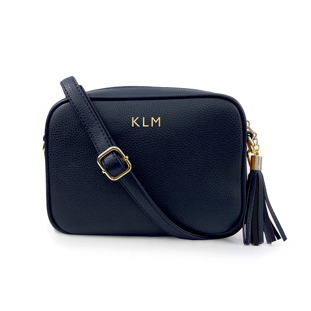 Personalised Vegan Leather Crossbody Bag in Navy