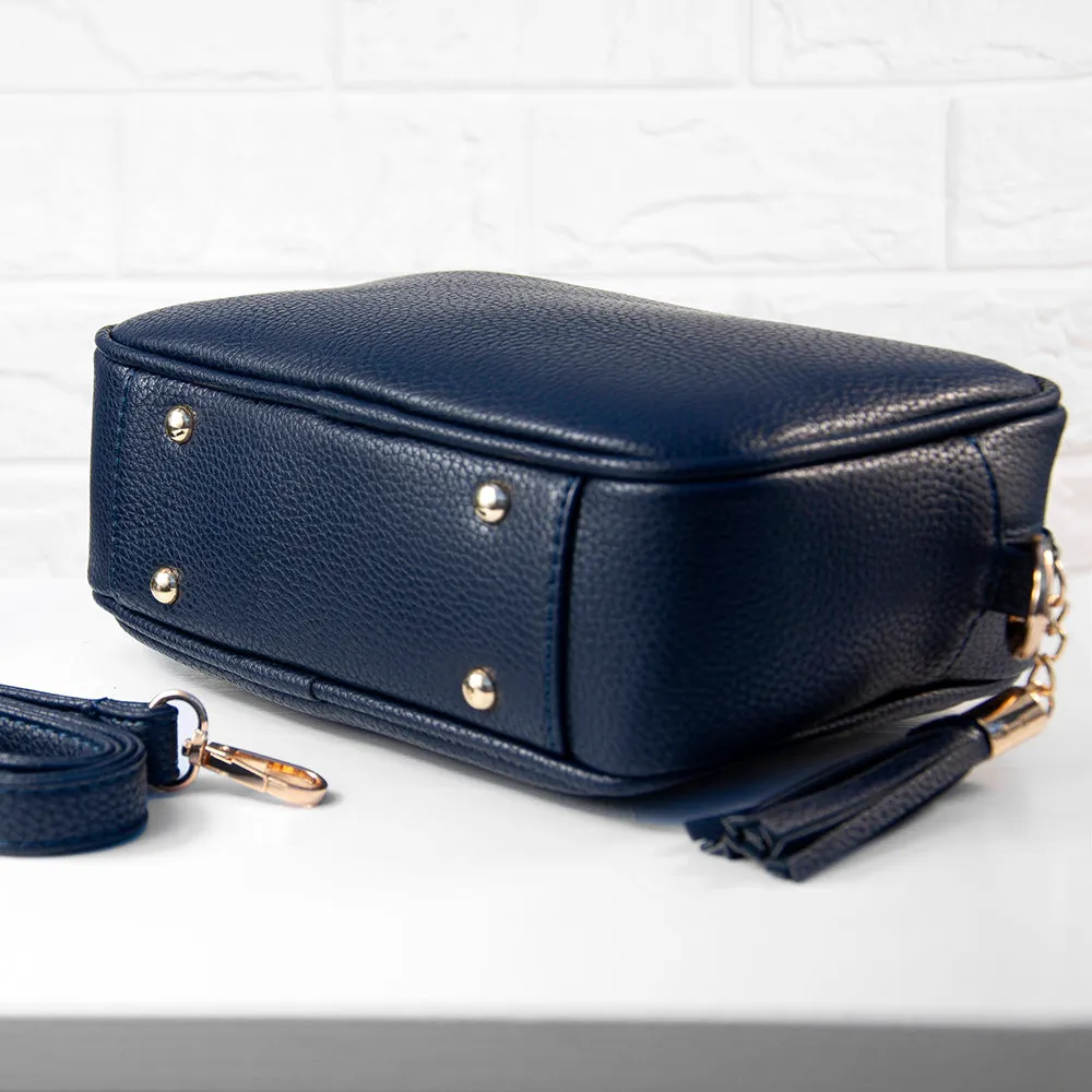 Personalised Vegan Leather Crossbody Bag in Navy