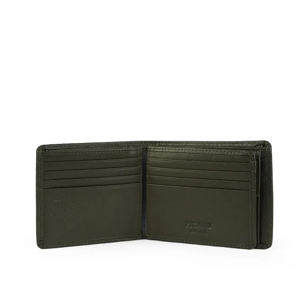 Picard Saffiano Men's Bifold Leather Wallet with Centre Card Flap and Coin Pouch (Military Green)