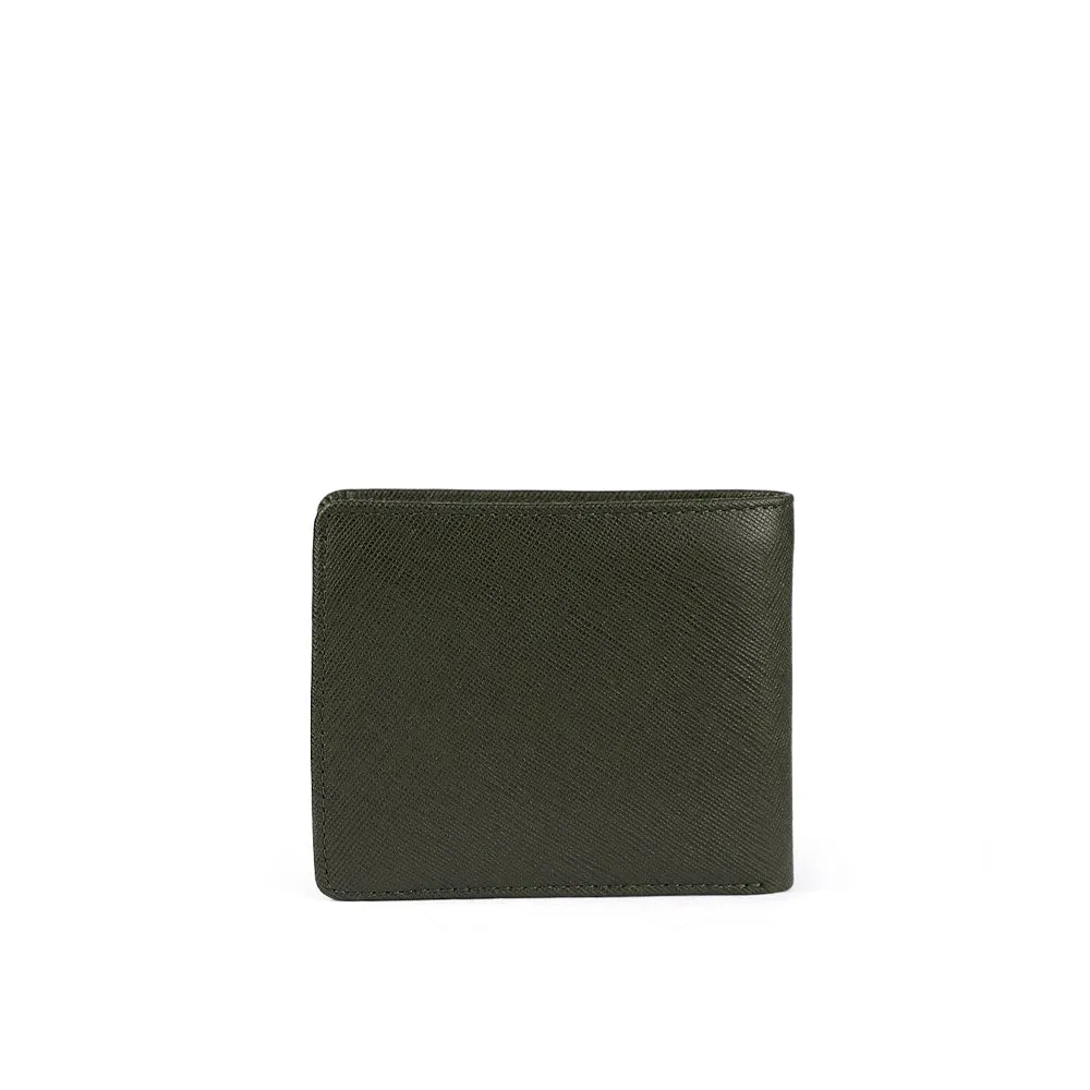 Picard Saffiano Men's Bifold Leather Wallet with Centre Card Flap and Coin Pouch (Military Green)