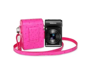 PU Ostrich Leather Mirrorless Camera Bag with Adjustable Strap - Magenta