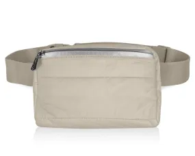 Puffer Crossbody Fanny Pack Belt Bag in Golden Shimmer Beige