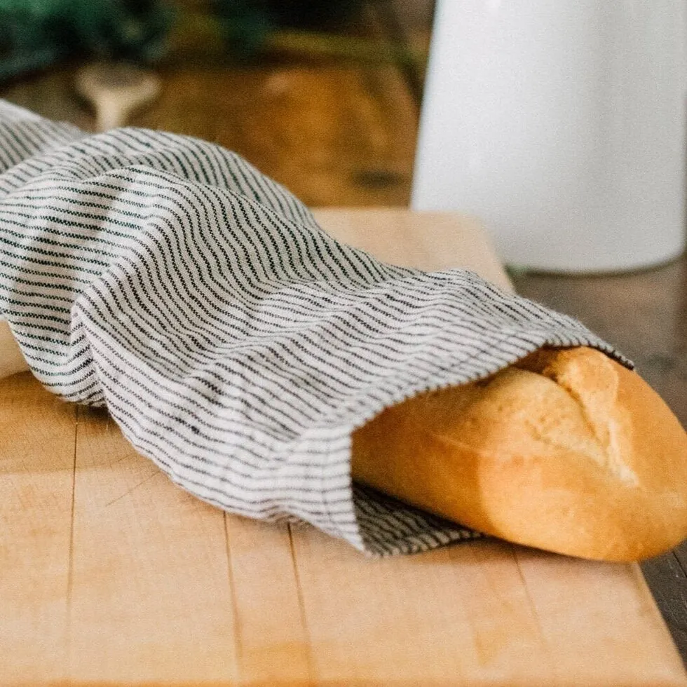 Pure Linen Baguette Bag - Dark Blue & Natural Stripes