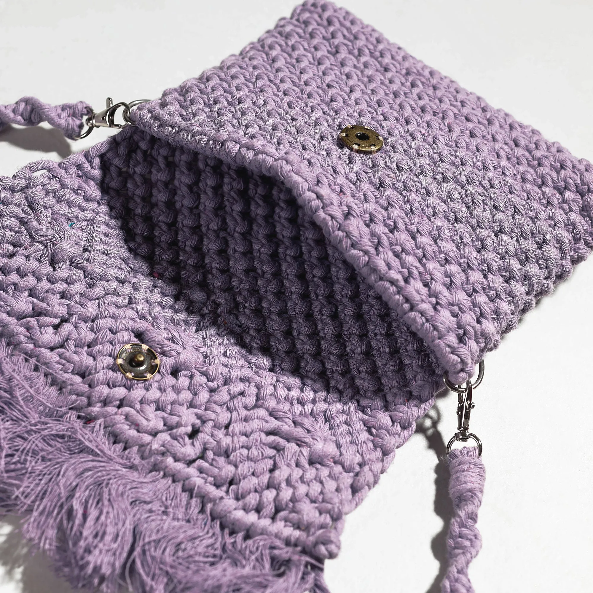 Purple - Thread & Shell Work Handcrafted Macrame Sling Bag