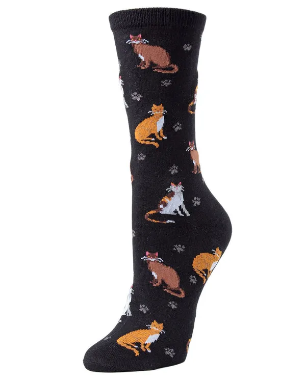 "Cats & Friends" Crew Bamboo Socks by Me Moí - Medium