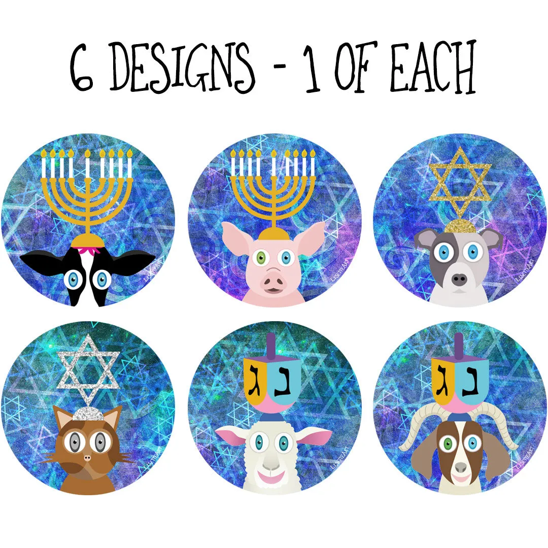 "Hanukkah Yamaka" Whimsical Animals Holiday Gift Tags