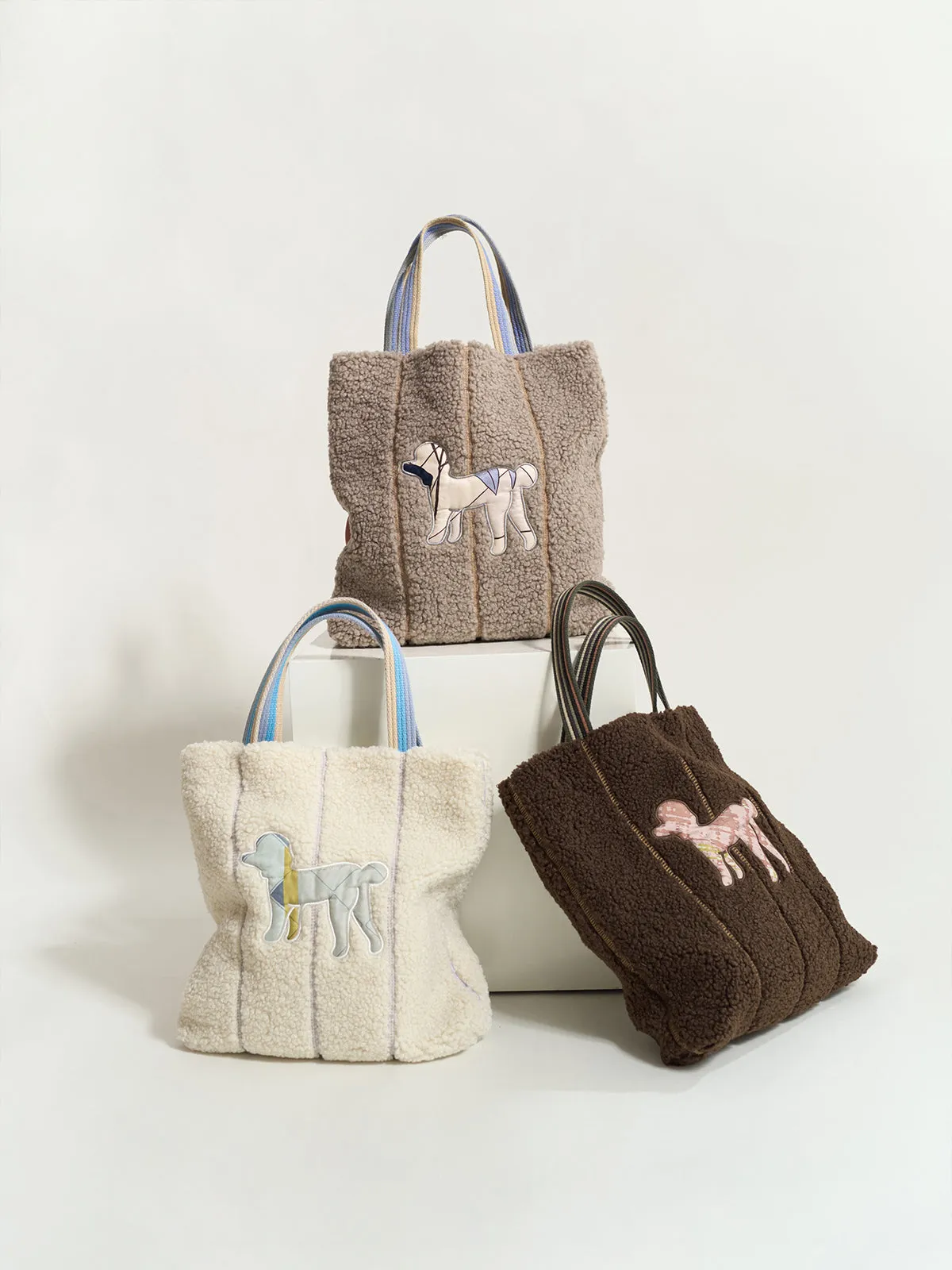 "Pan Pan" Shearling Tote Bag - Taupe