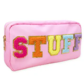 "STUFF" Preppy Chenille Letter Travel Makeup Pouch