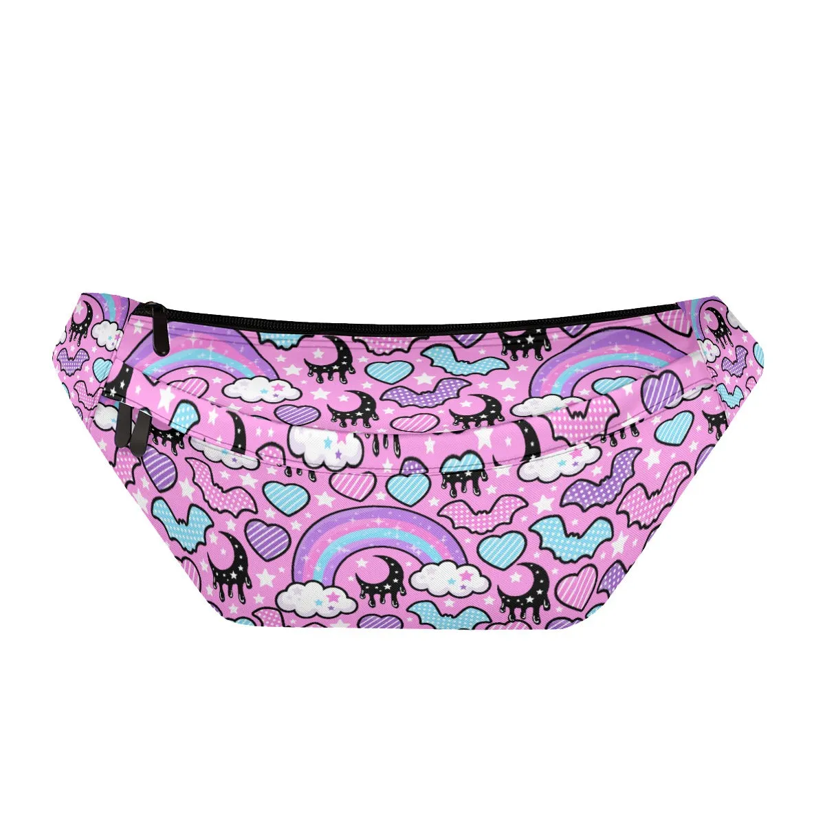 Rainbow Spooky Bats Pink Large Fanny Pack Bag