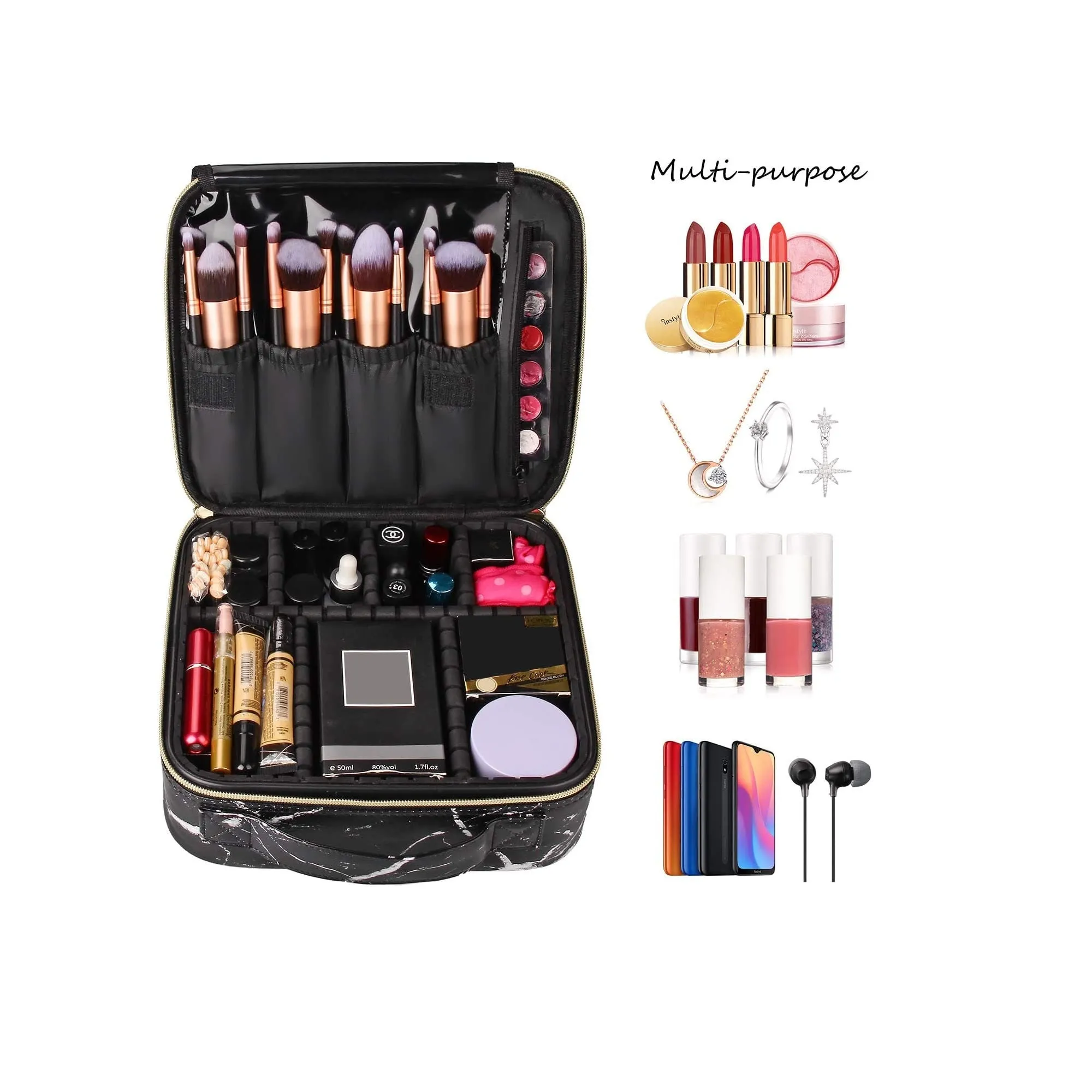 Relavel Travel Makeup Train Case Makeup Cosmetic Case Organizer Portable Artist Storage Bag with Adjustable Dividers