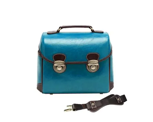 Retro DSLR Leather Shoulder Bag with Detatchable Strap - Blue