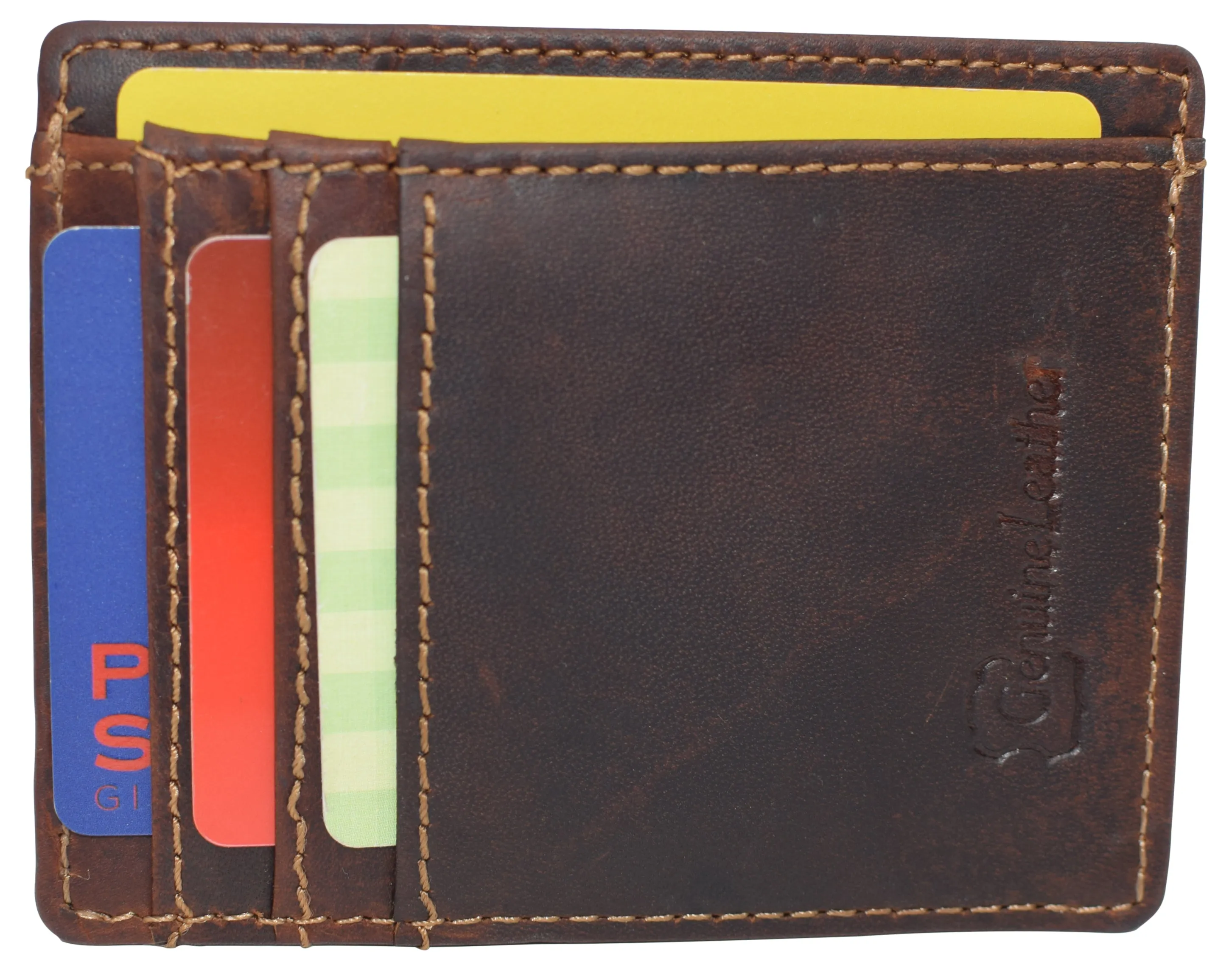 RHURFID Vintage Leather Front Pocket Wallet Slim Minimalist Secure Thin Credit Card Holder RFID610370RHU