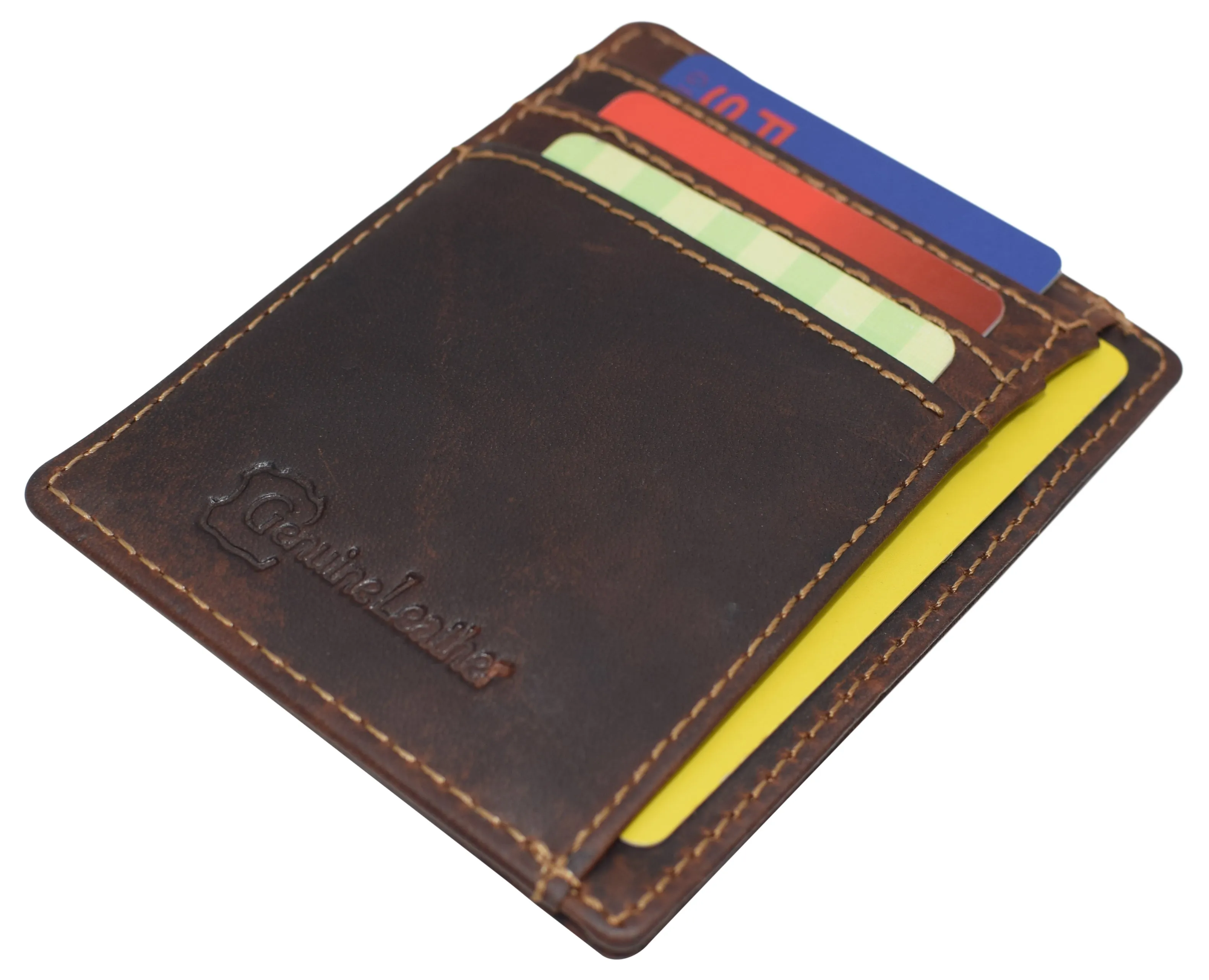 RHURFID Vintage Leather Front Pocket Wallet Slim Minimalist Secure Thin Credit Card Holder RFID610370RHU