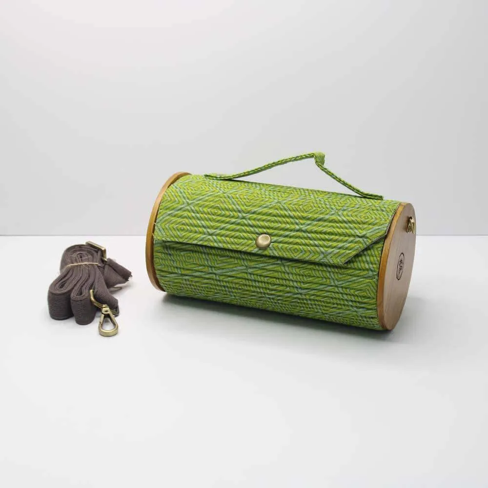 Round Sling Bag/Clutch With Changeable Sleeve (Geometric Green & Double Grey Lines)