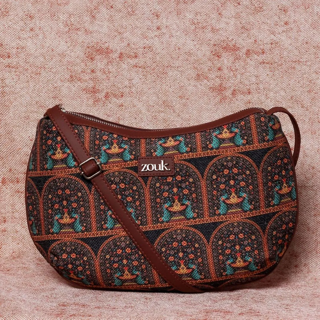 Royal Indian Peacock Print Structured Shoulder Bag