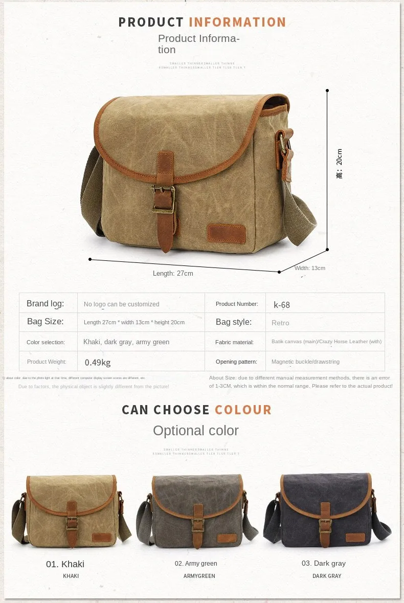 S. C. Cotton Waterproof Canvas Photography Bag Leisure Eos SLR Digital Packet Anti-Seismic Micro Single-Shoulder Camera Bag