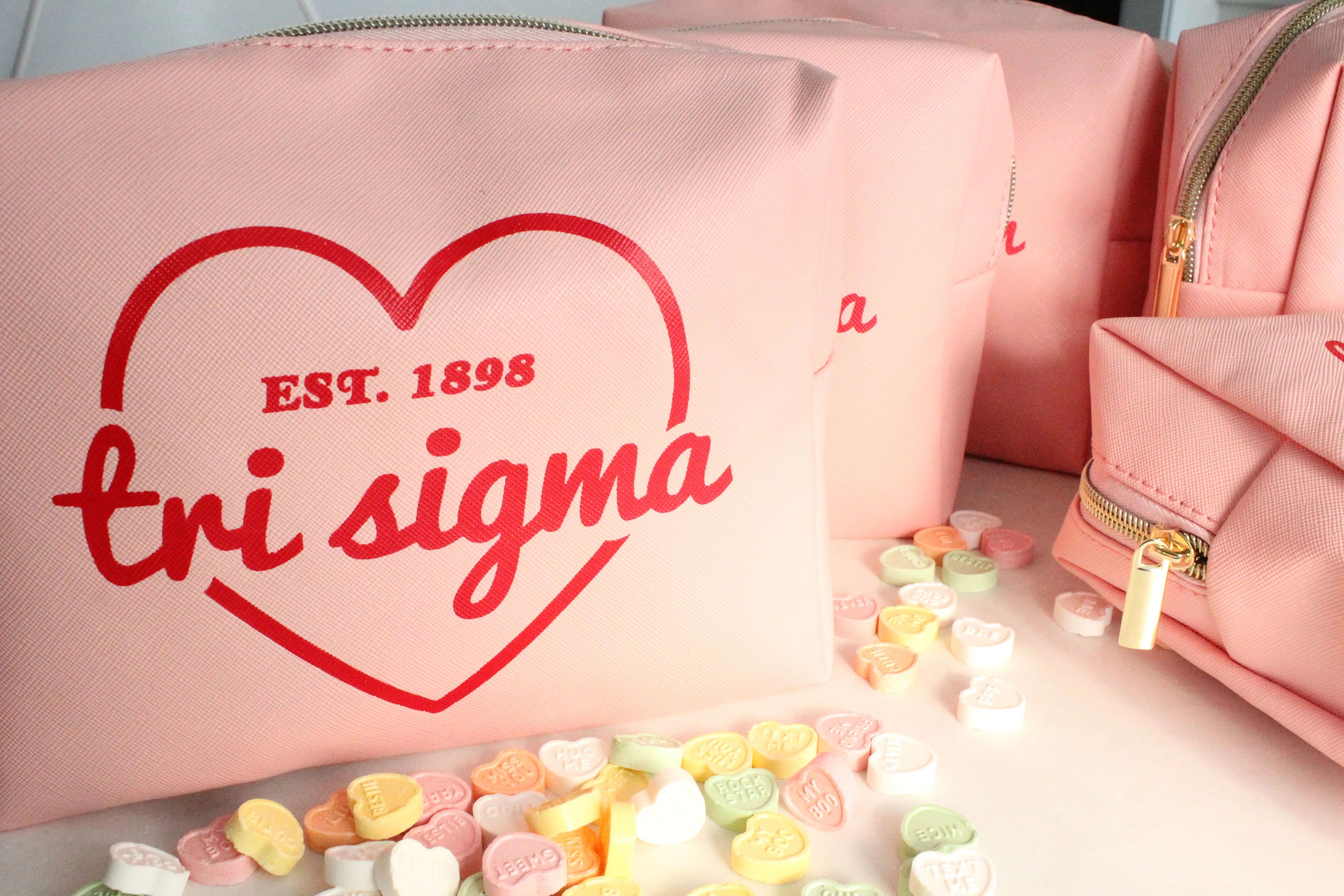 Sigma Sigma Sigma Pink w/Red Heart Makeup Bag