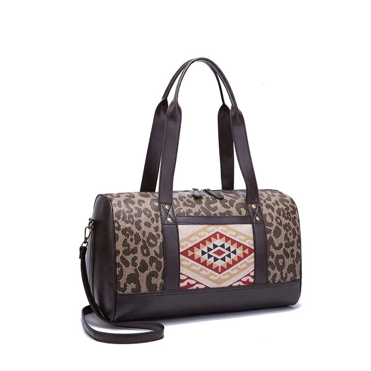 Sohiwoo Vintage Leopard Printed Handbag with Purse Large Capactity Boston Shoulder Bag Set