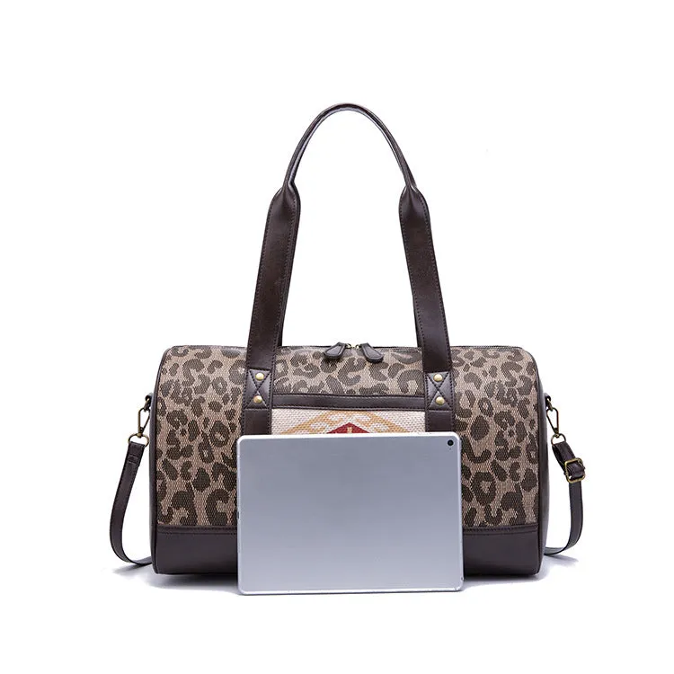 Sohiwoo Vintage Leopard Printed Handbag with Purse Large Capactity Boston Shoulder Bag Set