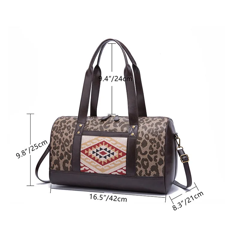 Sohiwoo Vintage Leopard Printed Handbag with Purse Large Capactity Boston Shoulder Bag Set