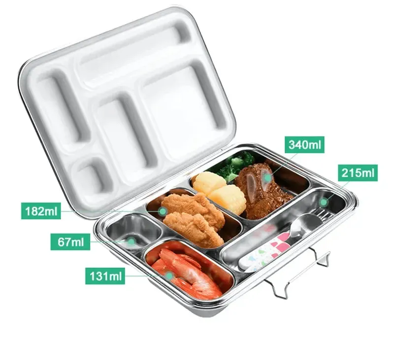 Stainless Steel Clamshell Lunch Box Bento Box with 2 or 5 Compartments