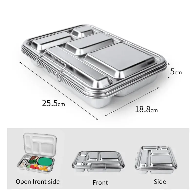 Stainless Steel Clamshell Lunch Box Bento Box with 2 or 5 Compartments