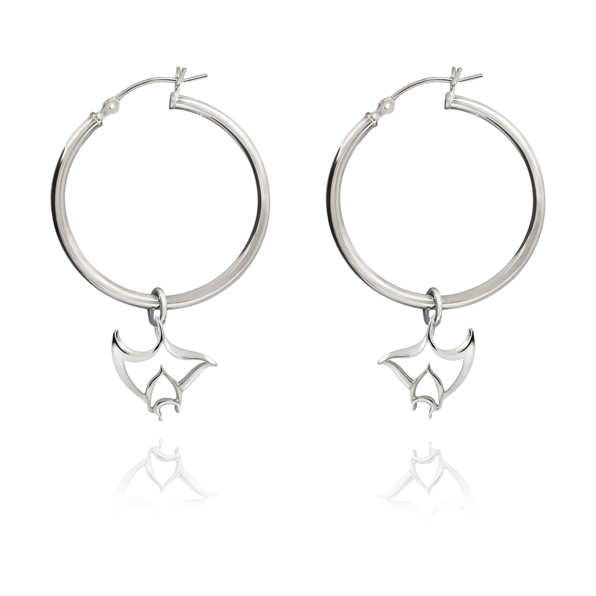 Stingray Hoop Earrings Sterling Silver- Manta Ray Dangle Hoop Earrings, Stingray Charm Earrings, Manta Ray Dangle Hoop Earrings Sterling Silver