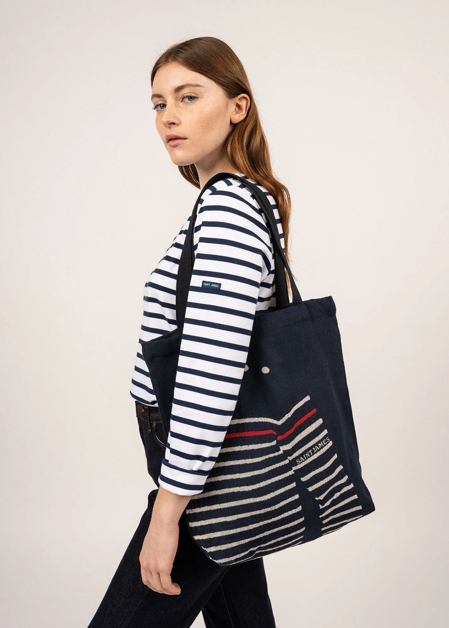 STRIPED TOTE BAG - Tote Bag in Recycled Cotton (NAVY / ECRU)