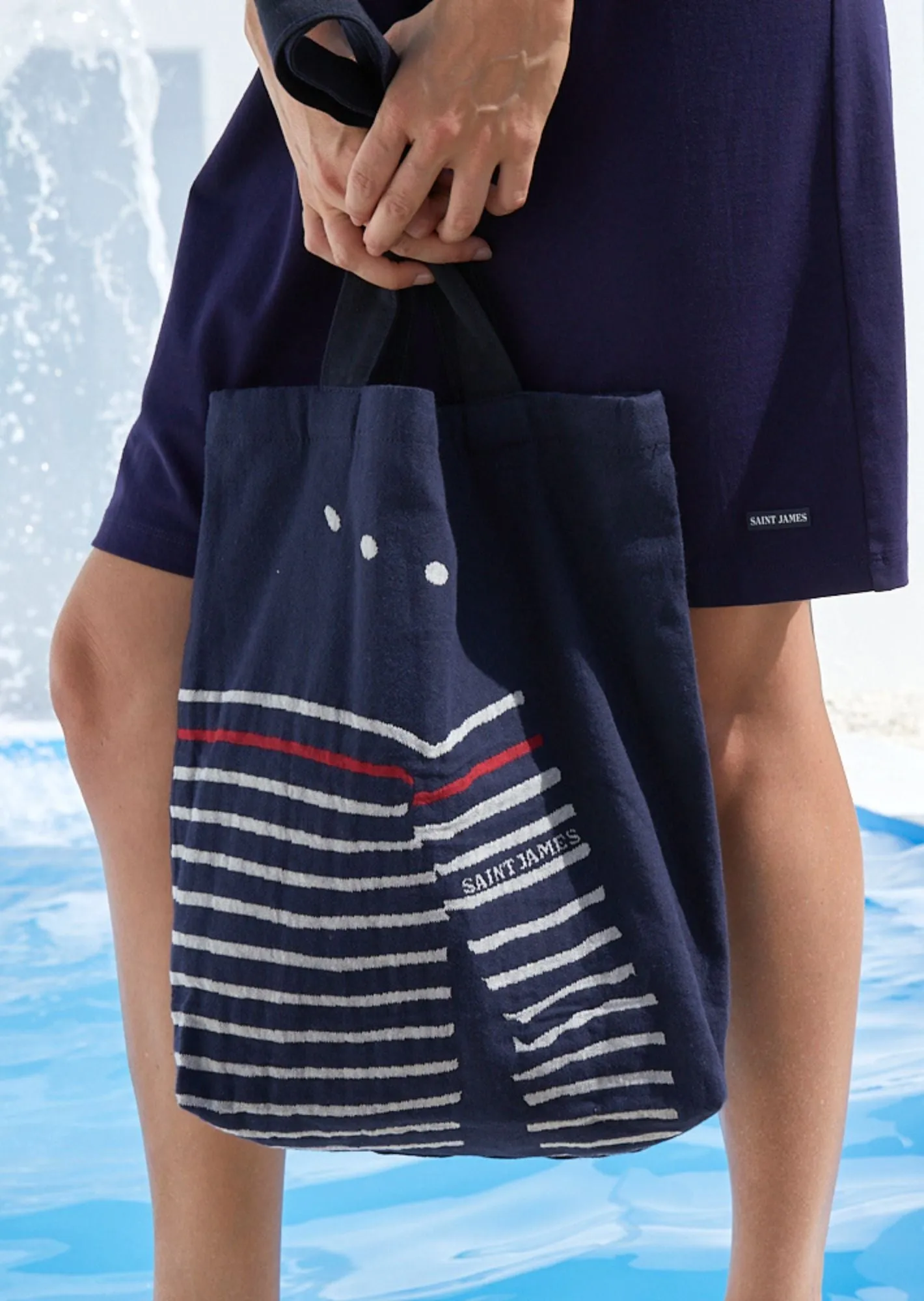 STRIPED TOTE BAG - Tote Bag in Recycled Cotton (NAVY / ECRU)