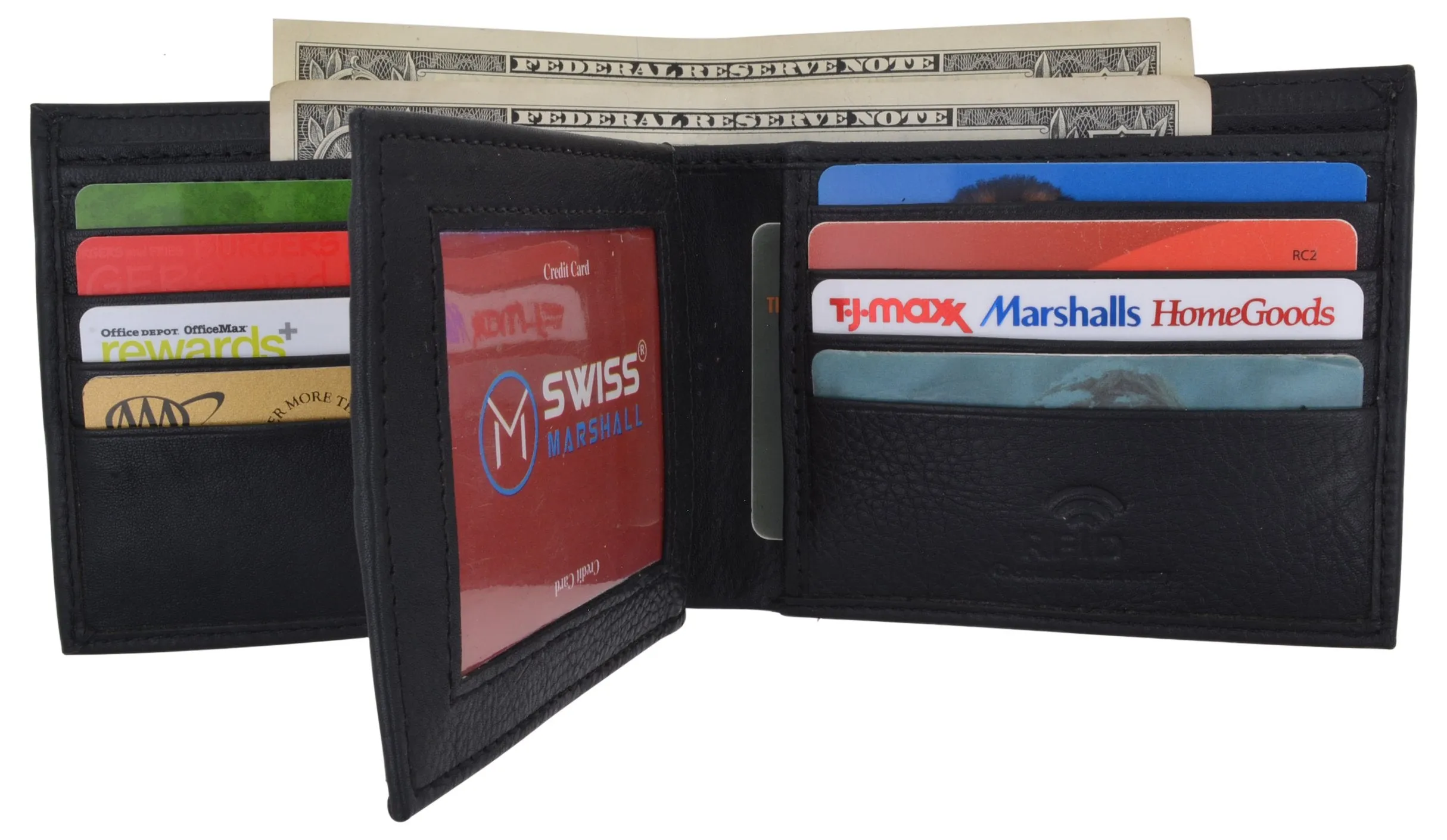 Swiss Marshall RFID Blocking Premium Leather Bifold Center Flap Card ID Wallet Gift Box RFID520052