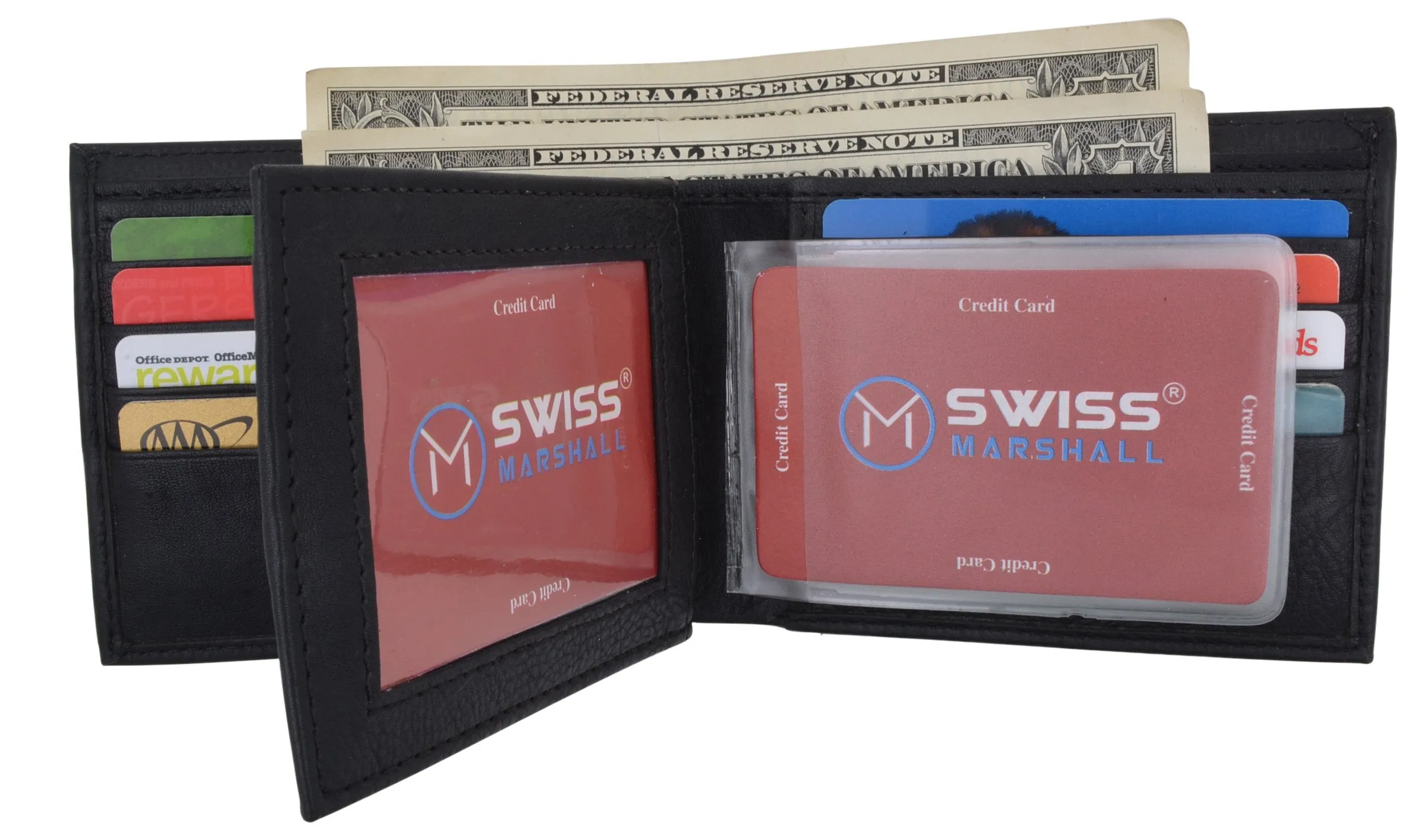 Swiss Marshall RFID Blocking Premium Leather Bifold Center Flap Card ID Wallet Gift Box RFID520052