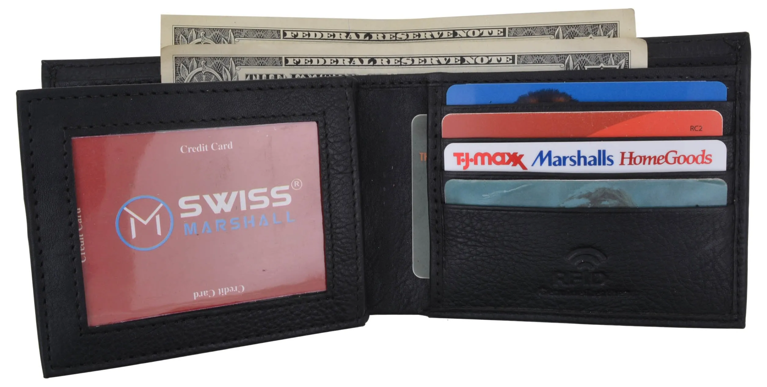 Swiss Marshall RFID Blocking Premium Leather Bifold Center Flap Card ID Wallet Gift Box RFID520052