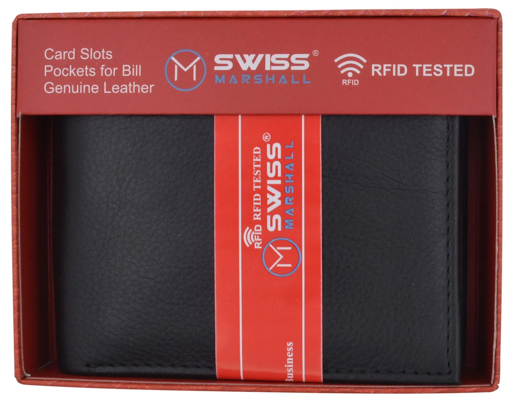 Swiss Marshall RFID Blocking Premium Leather Bifold Center Flap Card ID Wallet Gift Box RFID520052