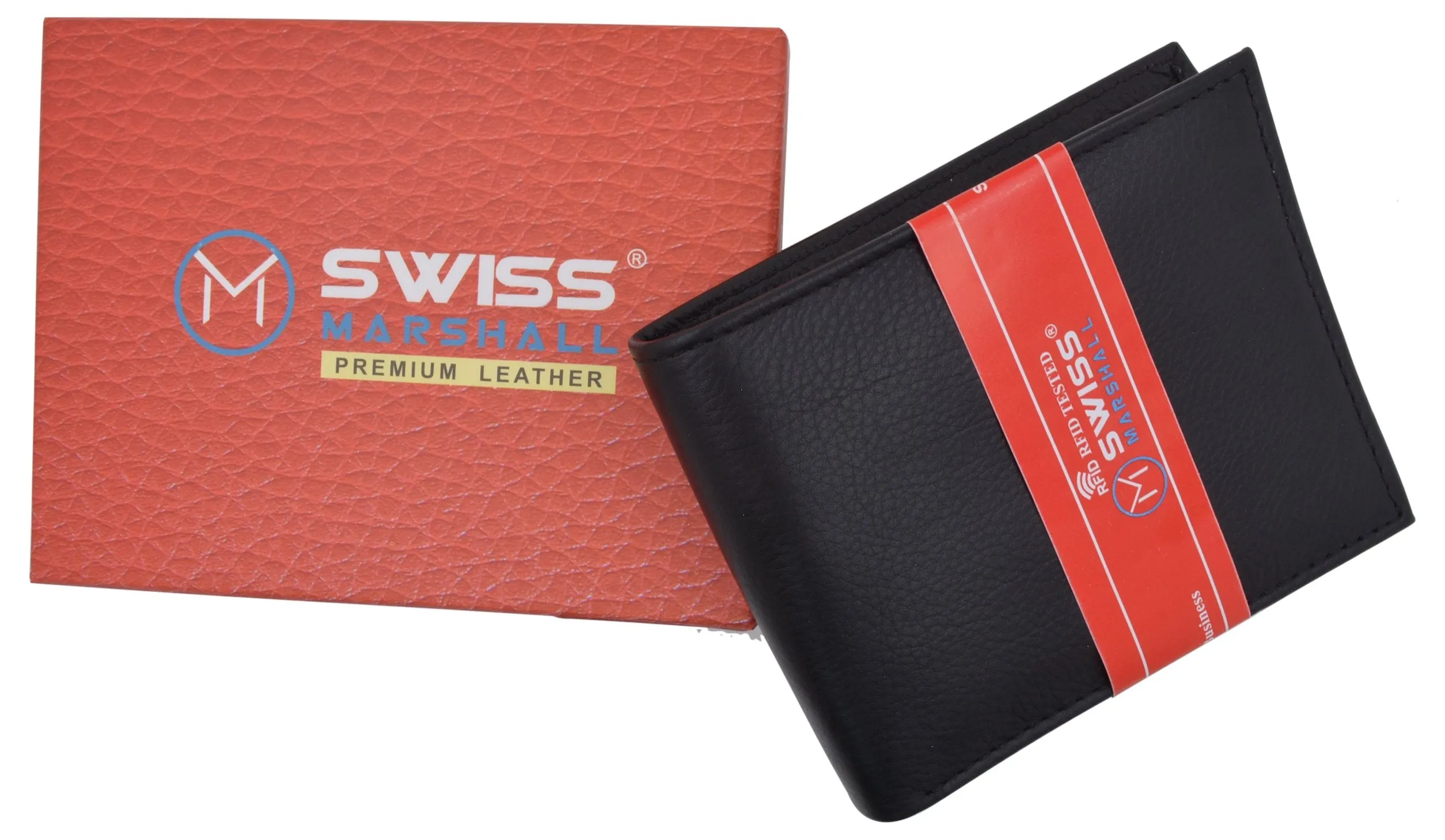 Swiss Marshall RFID Blocking Premium Leather Bifold Center Flap Card ID Wallet Gift Box RFID520052