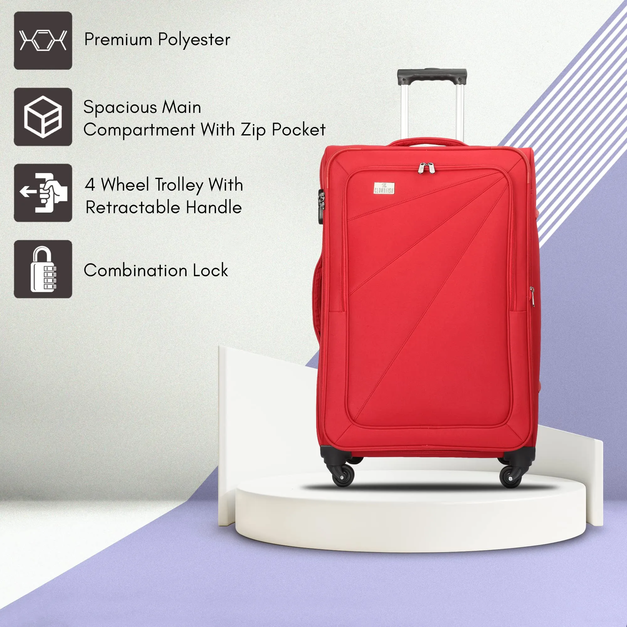 THE CLOWNFISH Combo of 2 Farren Series Luggage Polyester Softcase Suitcases Varied Sizes Four Wheel Trolley Bags - Red (76 cm, 56 cm)