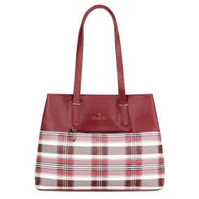 THE CLOWNFISH Gloria Handbag for Women Office Bag Ladies Shoulder Bag Tote For Women College Girls (Checks Design- Maroon)