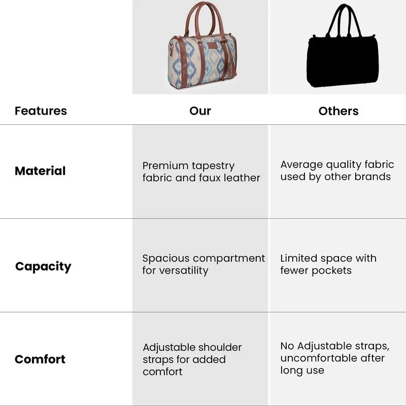 THE CLOWNFISH Lorna Printed Handicraft Fabric Handbag for Women Office Bag Ladies Shoulder Bag Tote For Women College Girls (Pearl with Patola Design)