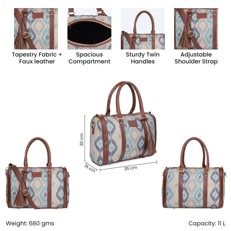 THE CLOWNFISH Lorna Printed Handicraft Fabric Handbag for Women Office Bag Ladies Shoulder Bag Tote For Women College Girls (Pearl with Patola Design)