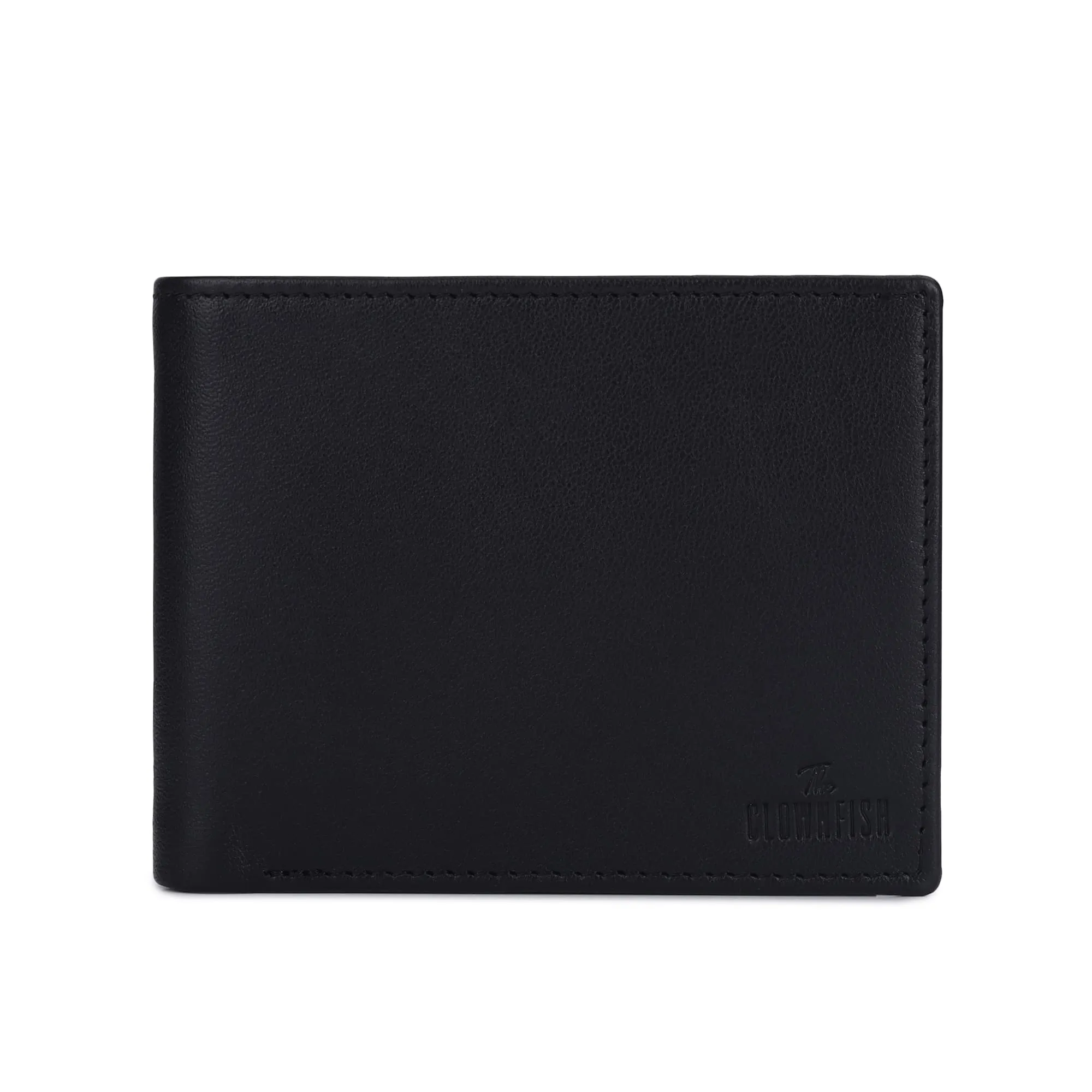 THE CLOWNFISH RFID Protected Genuine Leather Bi-Fold Wallet for Men with Multiple Card Slots & Coin Pocket (Black)