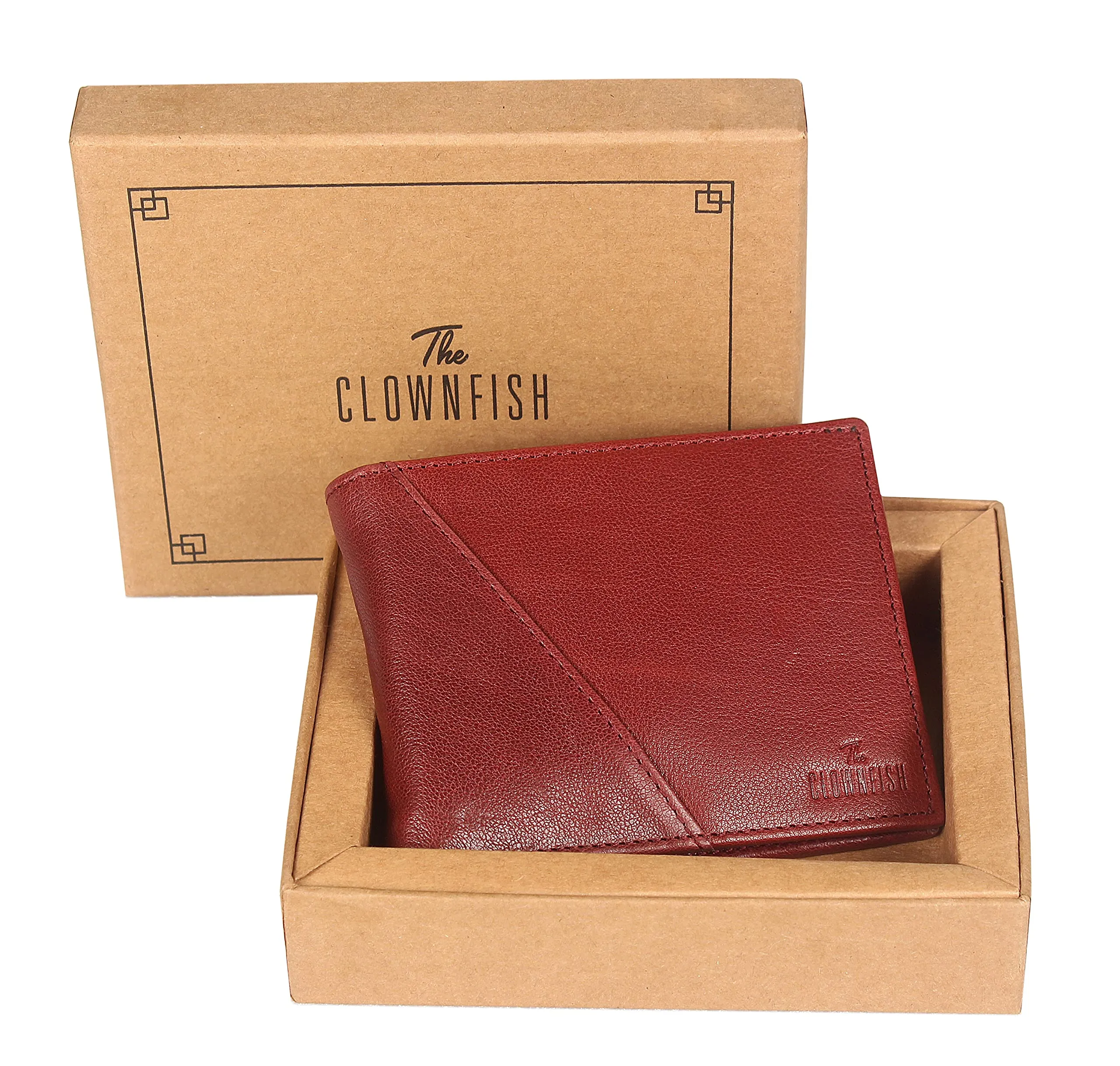 THE CLOWNFISH RFID Protected Genuine Leather Bi-Fold Wallet for Men with Multiple Card Slots & ID Window (Maroon)