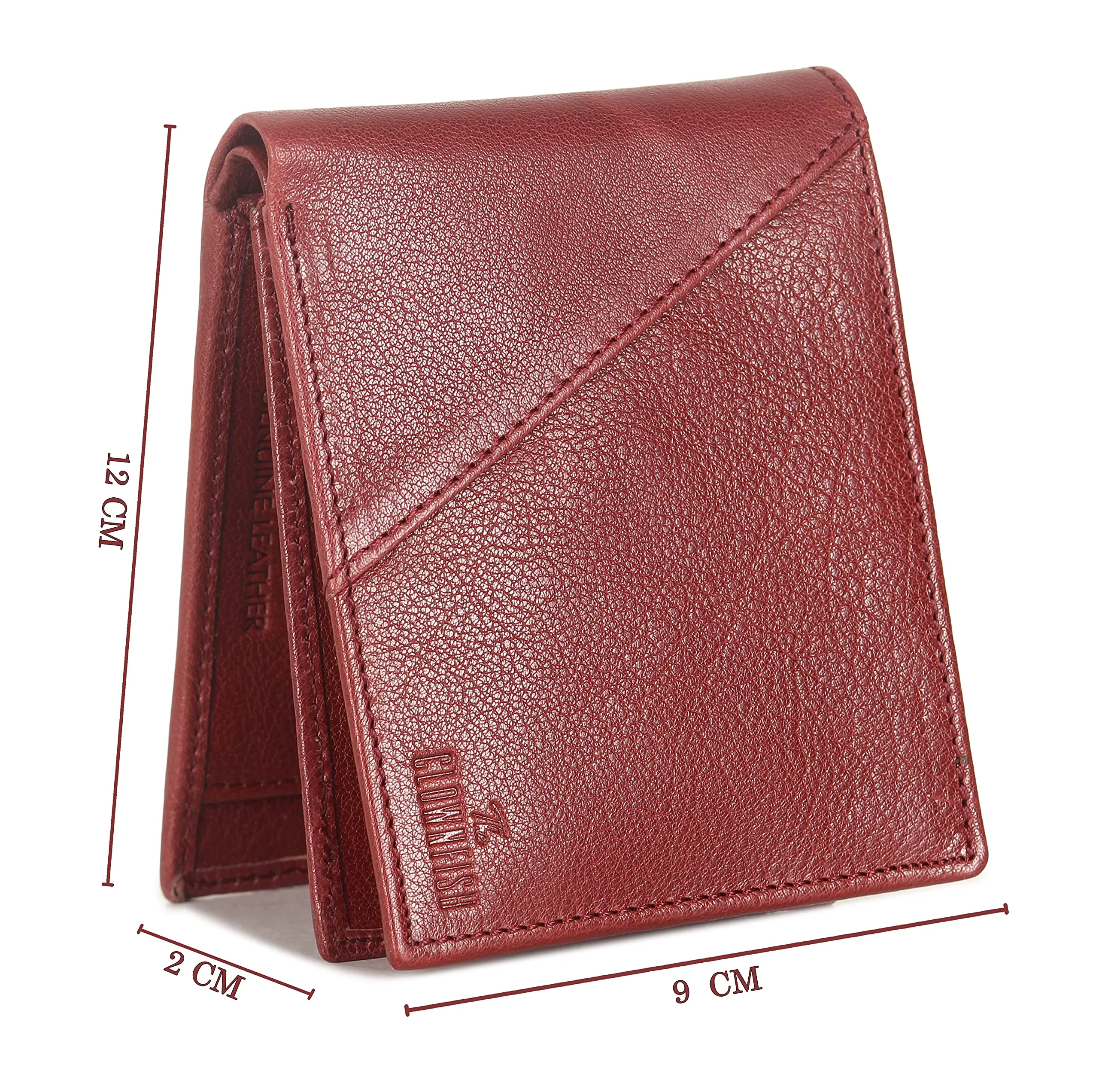 THE CLOWNFISH RFID Protected Genuine Leather Bi-Fold Wallet for Men with Multiple Card Slots & ID Window (Maroon)