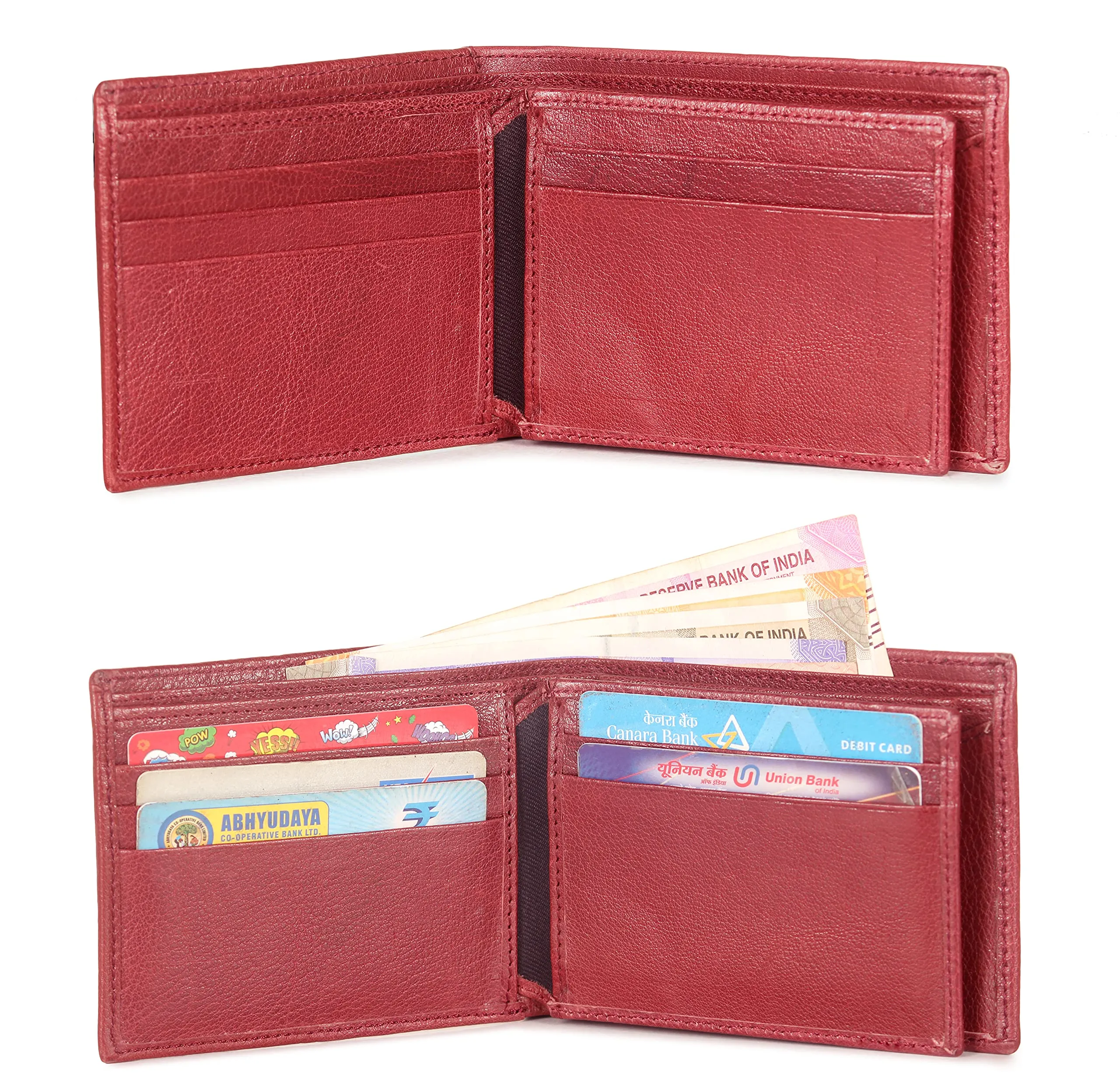 THE CLOWNFISH RFID Protected Genuine Leather Bi-Fold Wallet for Men with Multiple Card Slots & ID Window (Maroon)