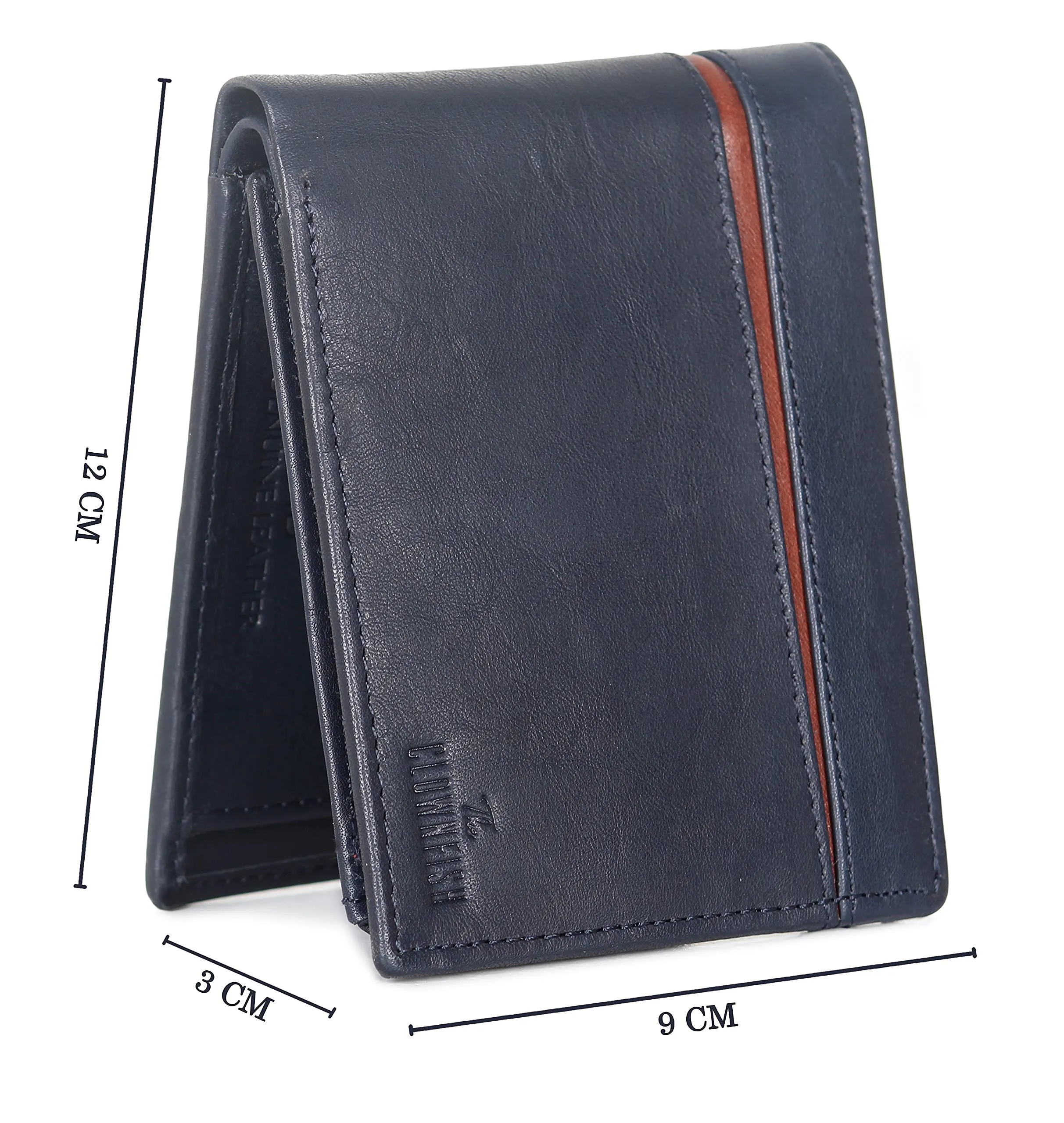 The Clownfish RFID Protected Genuine Leather Bi-Fold Wallet for Men with Multiple Card Slots, Coin Pocket & ID Window (Navy Blue)